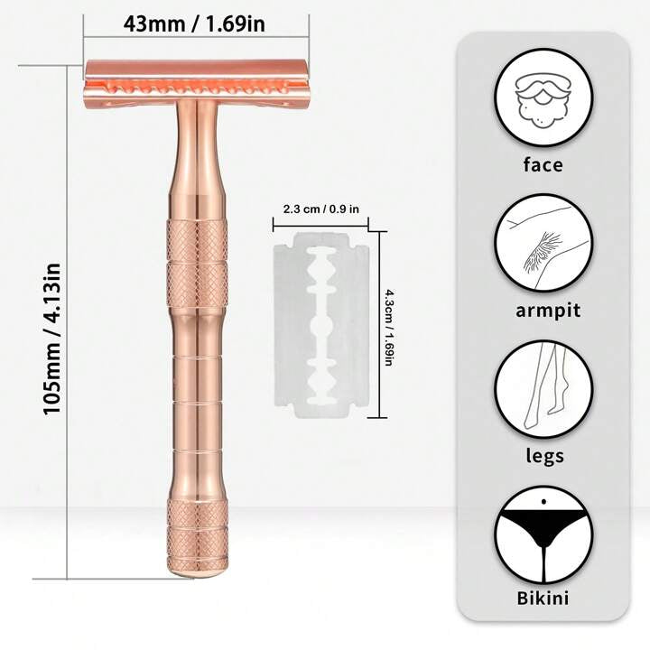 Razor With 10 Double Edge Blades Single Blade Metal Razors For Women & Men For Body & Face & Reusable Shaver (1pc)