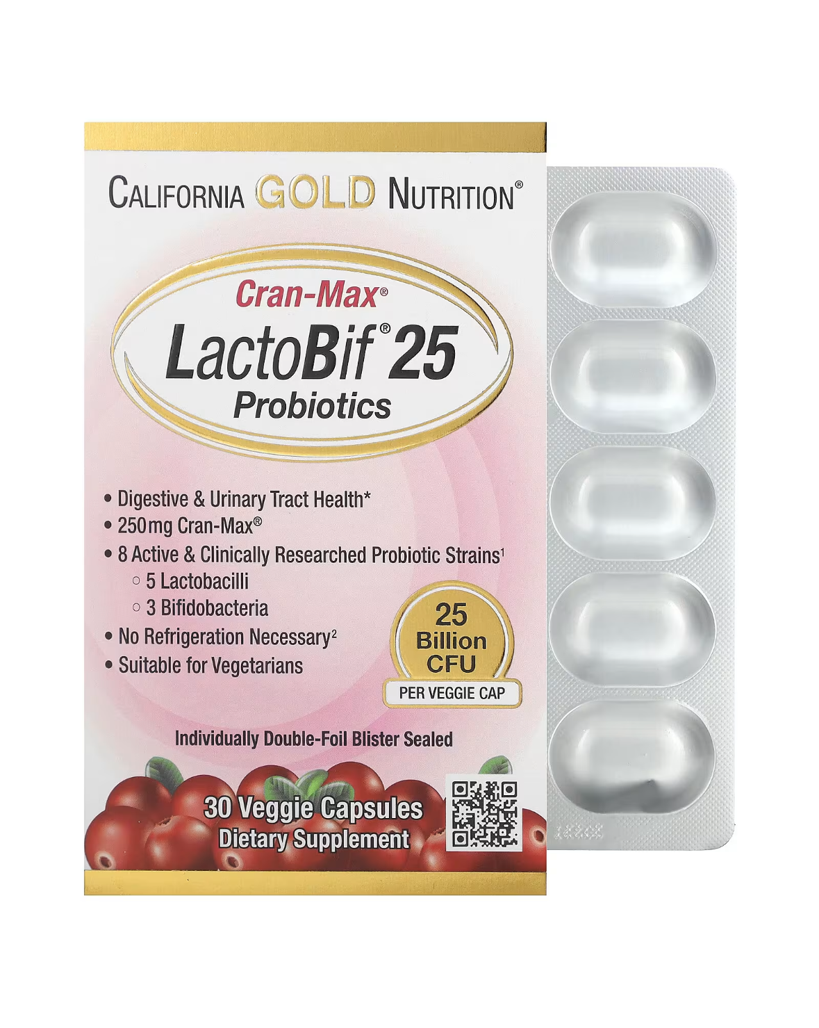 California Gold Nutrition
CranMax® LactoBif Probiotics 25 Billion CFU (30Veggie Capsules)
