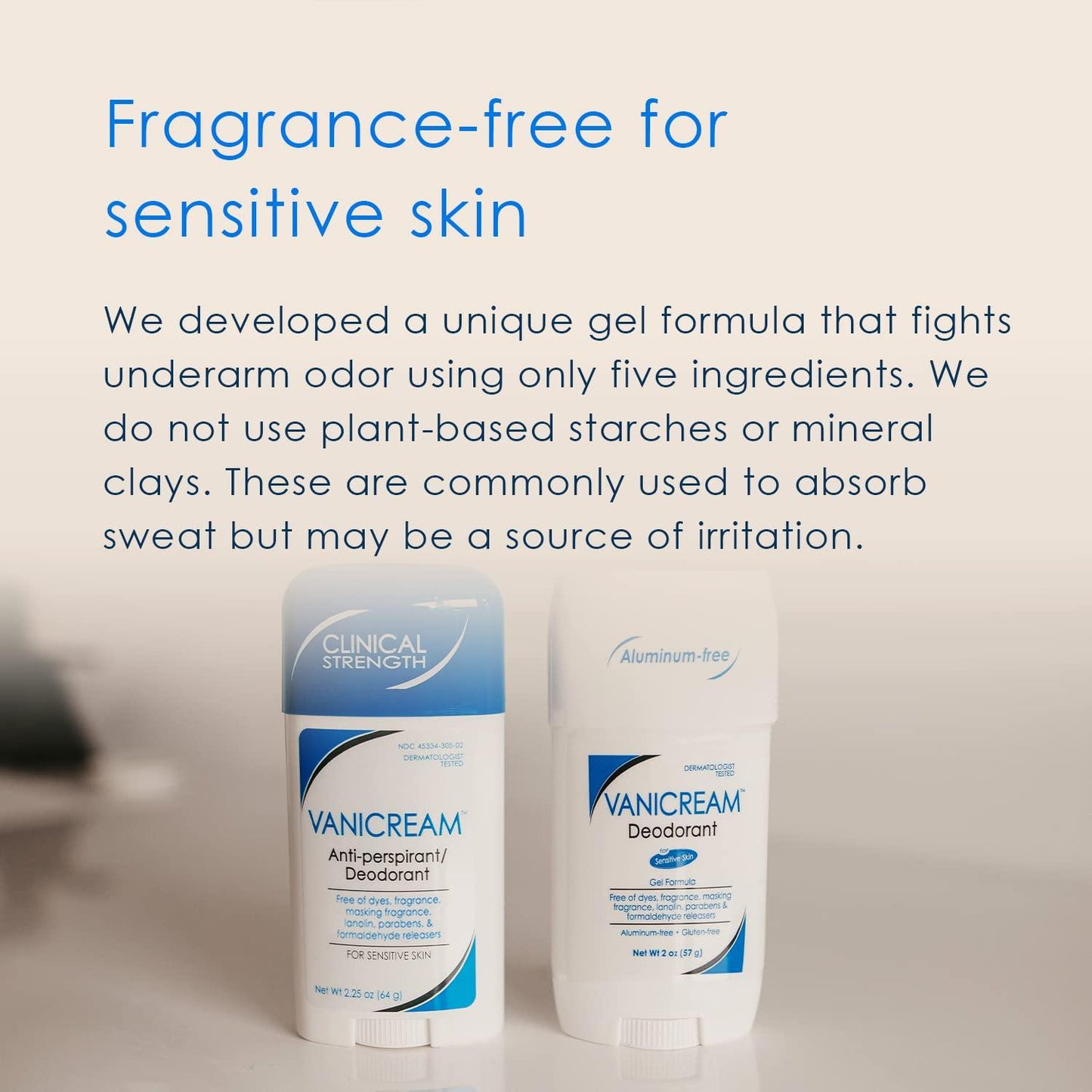 Vanicream Deodorant For Sensitive Skin, Aluminum Free, Fragrance Free (57g)