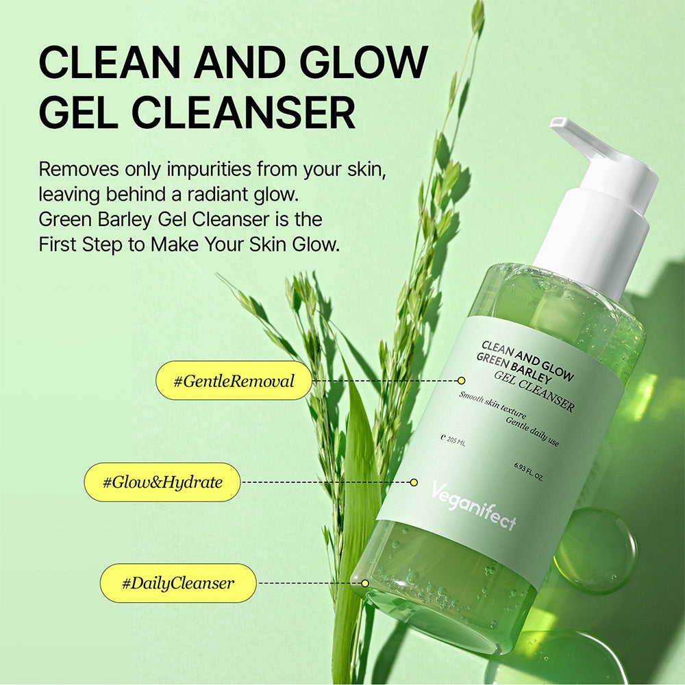 Veganifect Clean and Glow Green Barley Gel Cleanser (205ml)